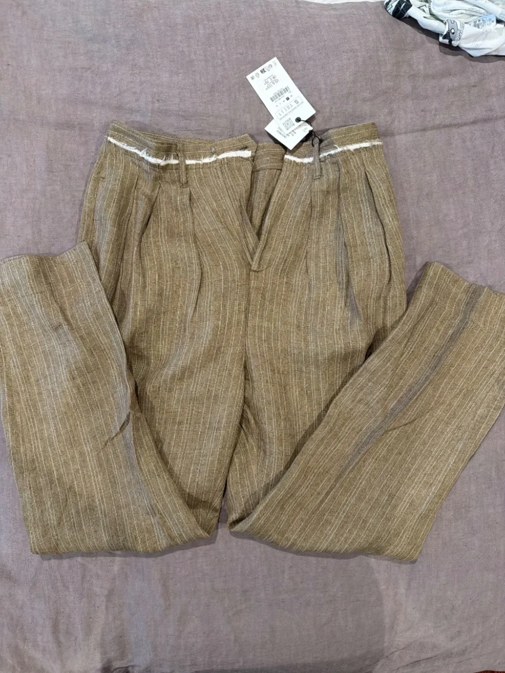 Zara Linen Blend Striped Trousers Size Small NWT
